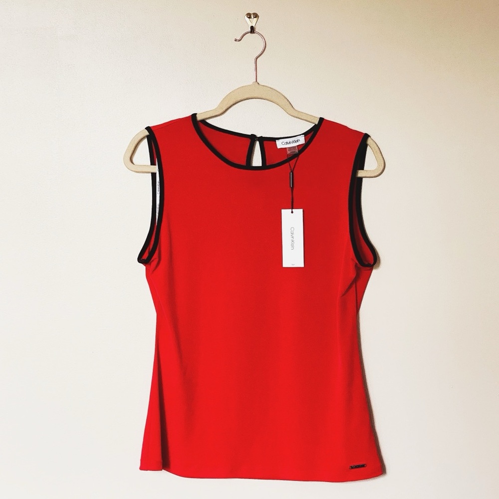 NWT Calvin Klein Red Sleeveless Suit Blouse
